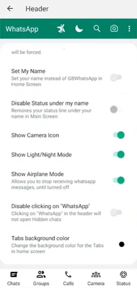 OG WhatsApp header customization options